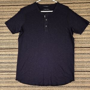 WINGS + HORNS Canada Black Weave Henley‎ Cotton Mens Large Short Sleeve Shirt